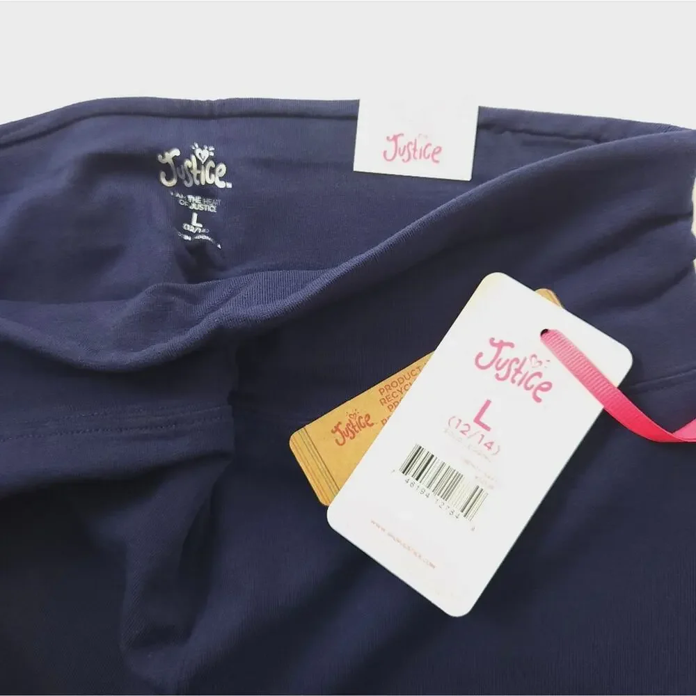 New Justice Full Length Leggings Large 12/14 Navy Blue Girls Pants